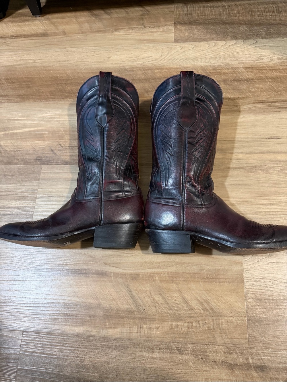 Vintage Lucchese Gavin Black Cherry Goatskin Western Cowboy Boots 9D handmade - Picture 12 of 16